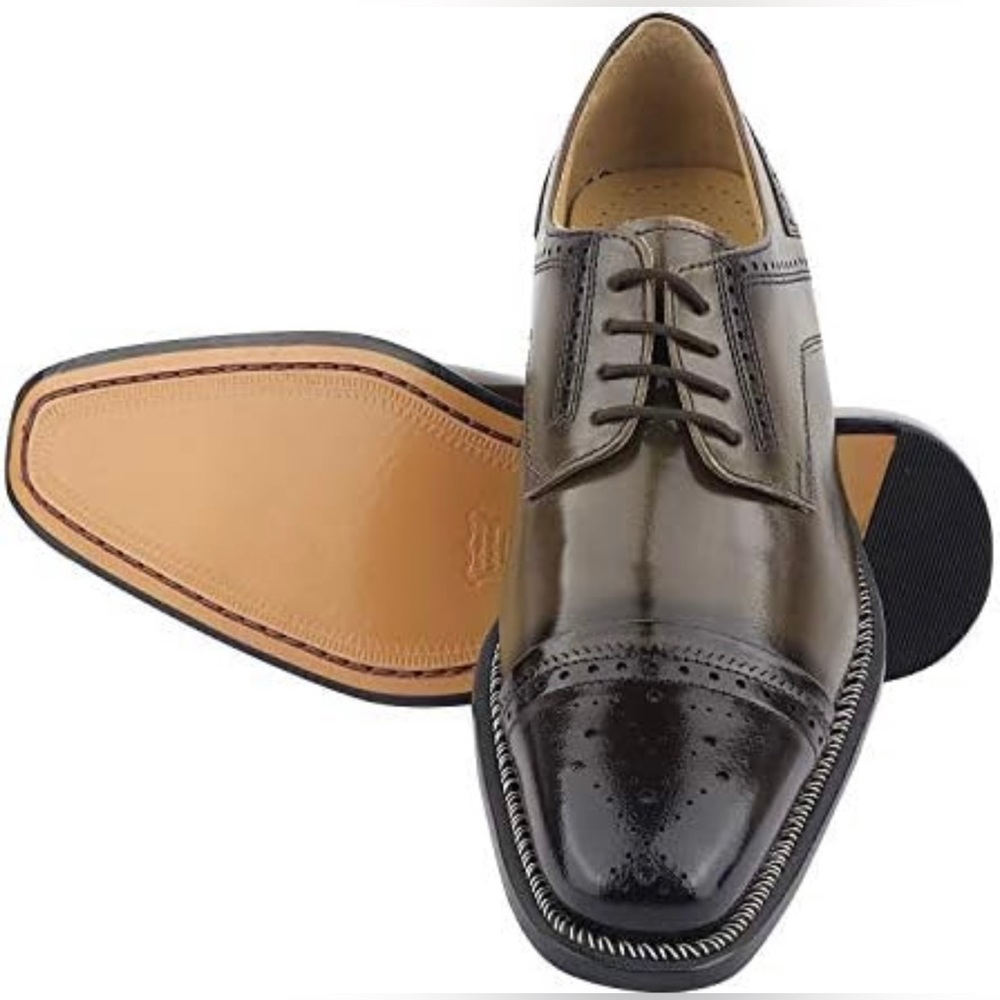 BRAND NEW LIBERTYZENO Mens finest Leather Oxford Brogue Lace up Brown Sz 7.5